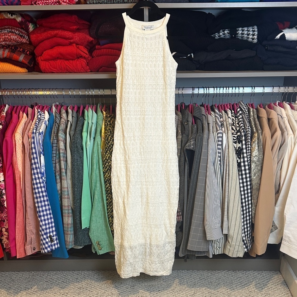 Rachel Zoe ivory sleeveless lined sweater body con midi dress size XS NWOT